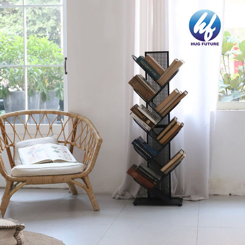 Steel Frame+Mdf Board Rustic Brown Rounded Tree-Shaped French Antique Corners Bookshelf Bookcase Design