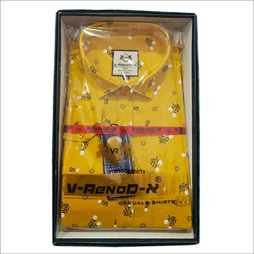 Washable Mens Lemon Yellow Cotton Printed Shirt