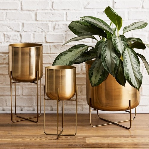 BRASS PLANTER WITH STAND SET OF THREE