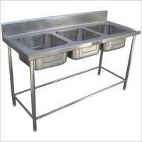 Three Sink Unit - Counter Top Size: 72x24x34 Inch