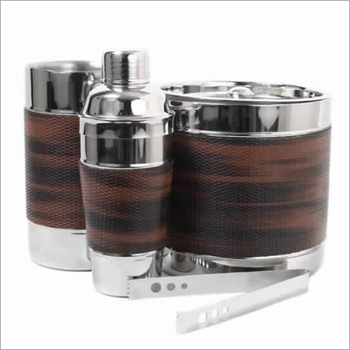 Silver Stainless Steel Leather Bar Set