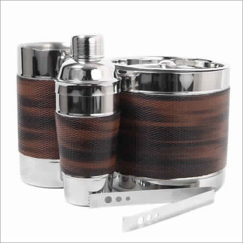 Stainless Steel Leather Bar Set