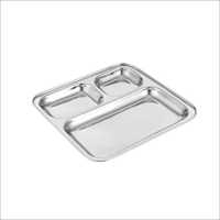 Stainless Steel Square Shape Three Compartment Plate Tray - Aisi 304, Polished Surface, 0.8mm Thickness | Durable, Heat Resistant, Easy To Clean