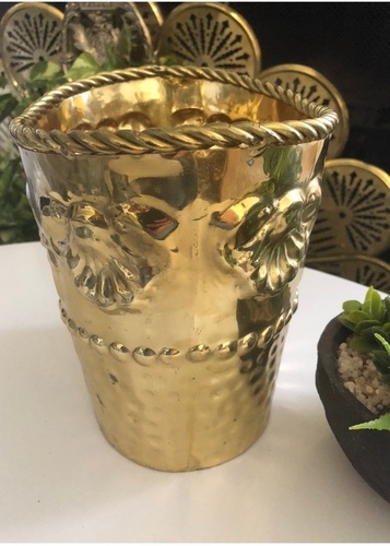 BRASS FLOWER ENGRAVED WITH DOTTED PLANTER By BRASSWORLD INDIA