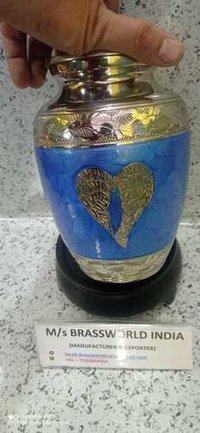 Blue Engraved Brass Cremation Urn