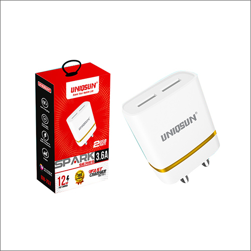 3.6A Dual USB Charger For Type-C - Plastic Body, Bar Design, White Color | Efficient Charging with Dual USB Ports for Versatile Device Compatibility