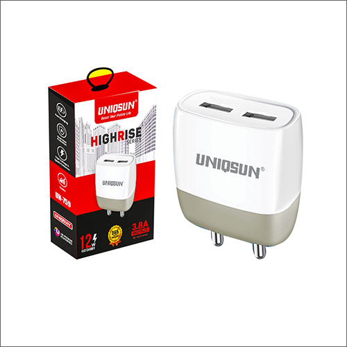 3.8A Output For IOS And Android Dual USB Charger - Plastic Body, Bar Design, White & Brown Color | Dual USB Ports for Fast Charging