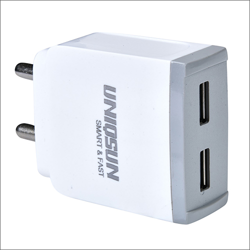 Mobile Dual USB Charger - Plastic Body, White Color, Bar Design | Efficient Charging for All Devices