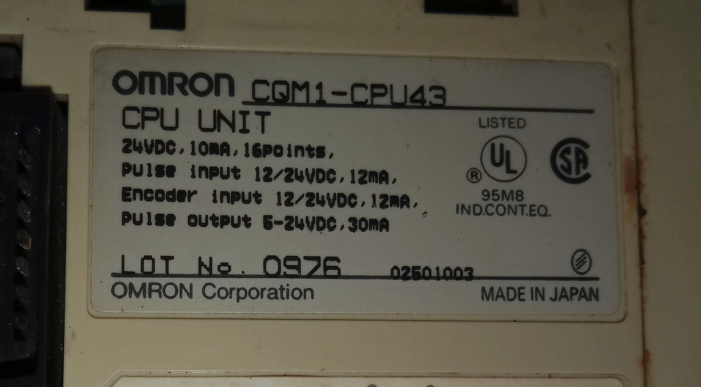 OMRON POWER SUPPLY CQM1-CPU43