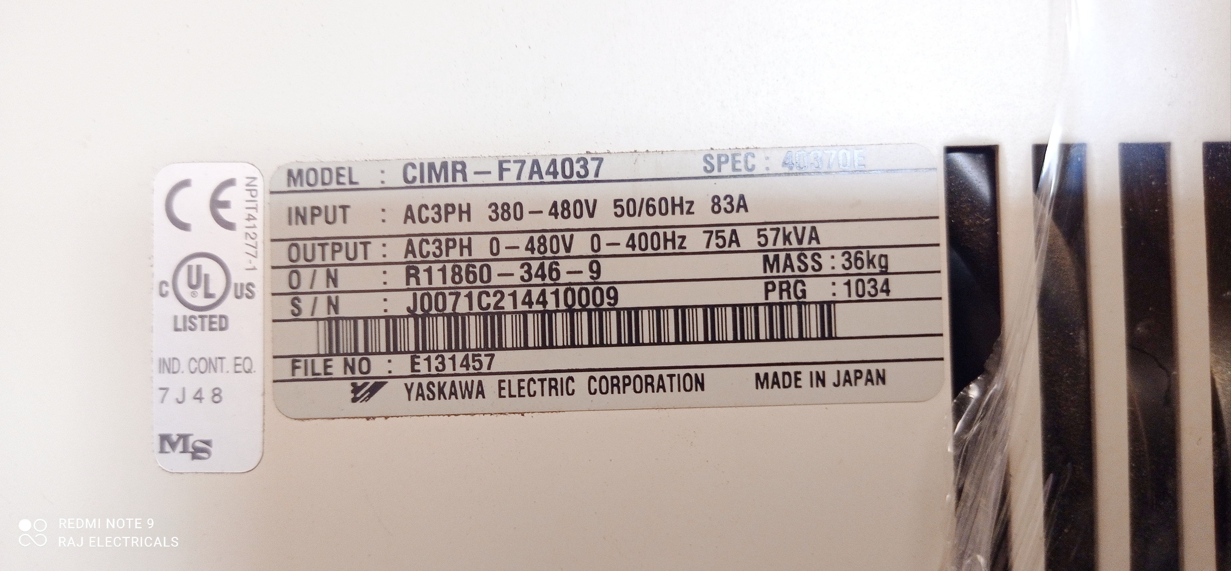 YASKAWA VARISPEED F7 50 HP AC DRIVE