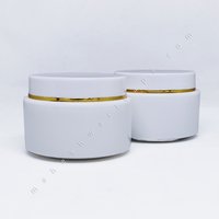 Double Wall Cosmetic Jar - Pp Material, 66x66x49mm, White With Gold Foiling | 50g Capacity, Heat Resistant, Non-toxic, Ideal For Creams And Balms