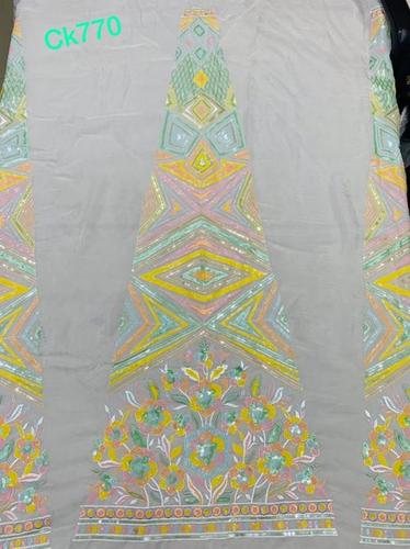 Embroidery Viscose Organza Fabric - Multi Sequence Work with Kali Concept , Exceptionally Soft and Washable in Various Colors