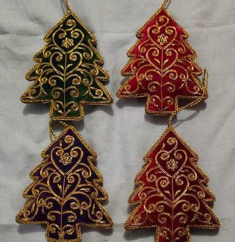 Zari Hand Embroidered Christmas Hanging Ornaments - Customized Colors, Shapes, and Sizes | European Design, Intricate Embroidery for Indoor and Outdoor Decor