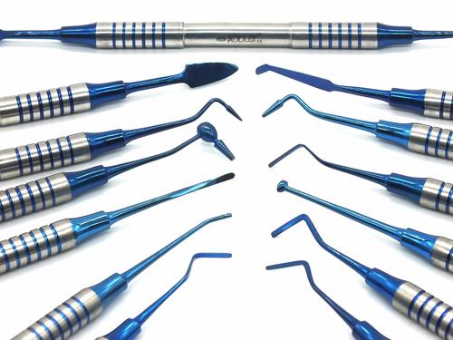 ADDLER Dental Premium Composite Non Stick Blue Titanium Coated Hollow Light Weight No Slip, No Rust, 9 MM, Dia Handle Kit Of 6 Filling Instrument For Glass Ionomer Application.
