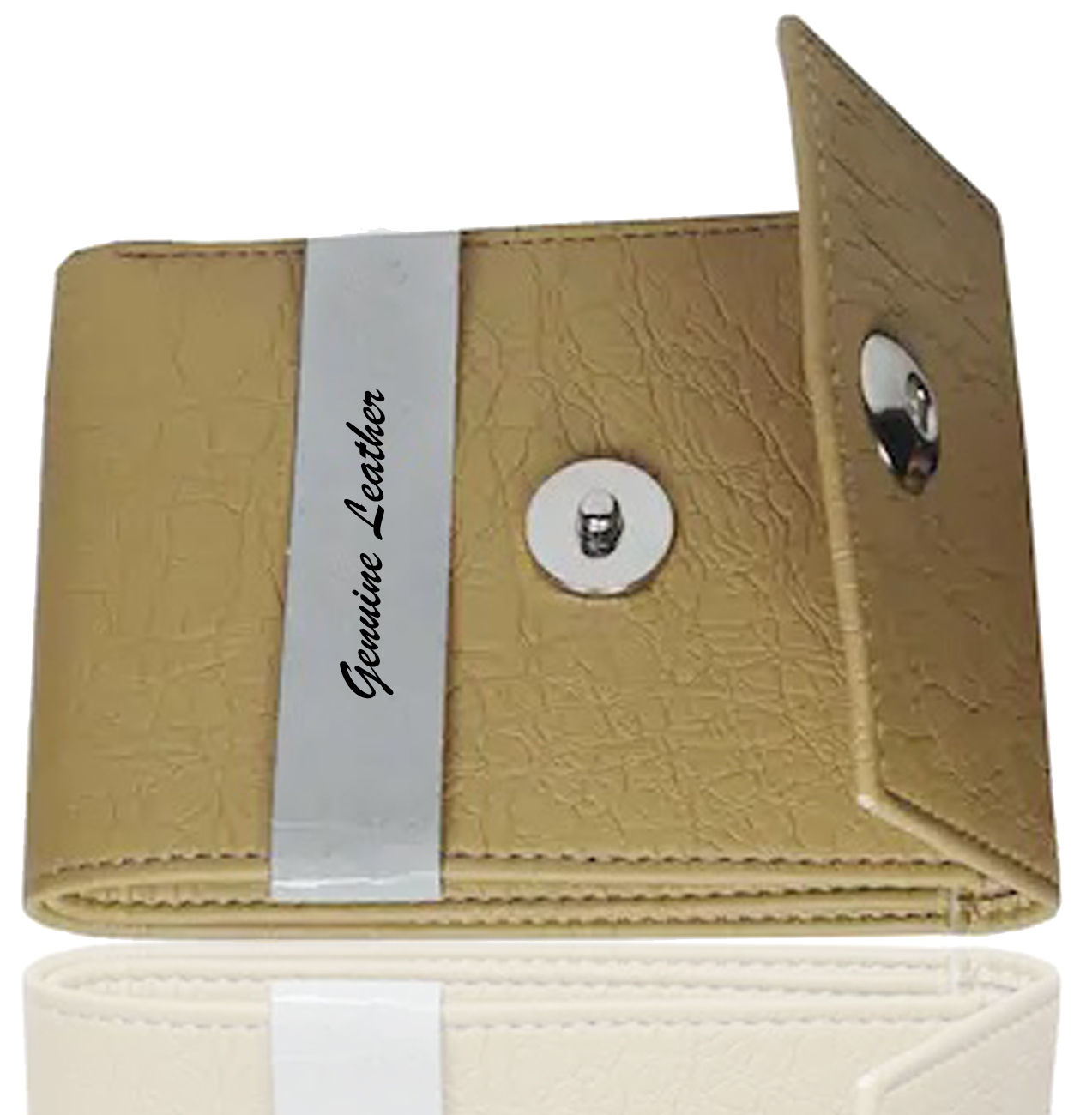 Mens Wallet PU Leather Beige Tri-Fold Gents Purse