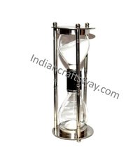 Antique Brass Aluminum Sand Timer With Nickel Blk Leather - Color: Silver And White