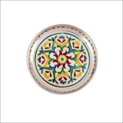 Brass Meenakari Pooja Thali - Metal, 11x11 Inch | Durable Design, Indian Regional Style, Ideal for Religious Ceremonies