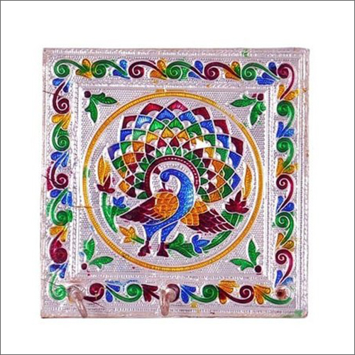 4x4 Inch Meenakari Design Wooden Key Hanger