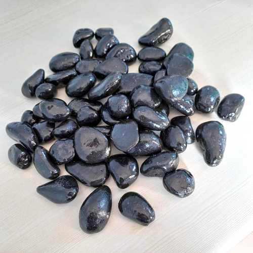 POLYURETHANE resin coating SUPPER GLOSSY POLISHED JET BLACK NATURAL ROUND STONES