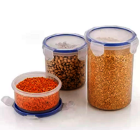 Plastic Airtight Container - Plastic, Set Of 6 Containers (1l, 2l, 3l, 4l, 5l, 8l, 11litre) , Multi-color With Blue Caps, Round Shape