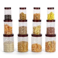 Kitchen Plastic Jar Container - Round Shape, 350ml, 650ml, 1200ml | Transparent Pet Material, 63mm, 83mm, 96mm Neck Sizes, Ideal For Kitchen Storage