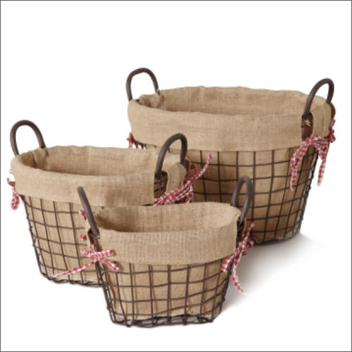 Jute Burlap Lined Basket