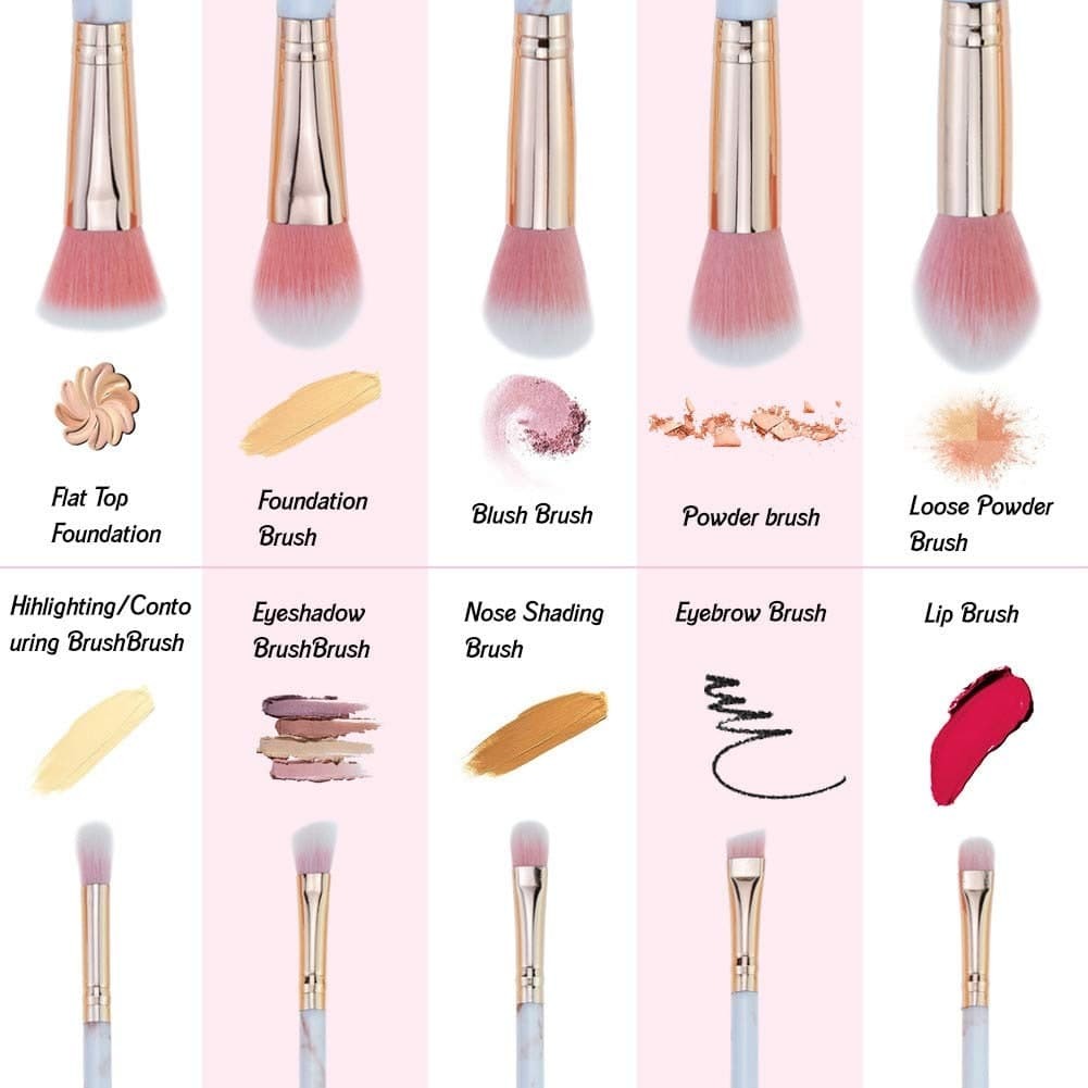 10 Pc Marble Makeup Brush Collection Set