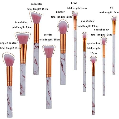 10 Pc Marble Makeup Brush Collection Set