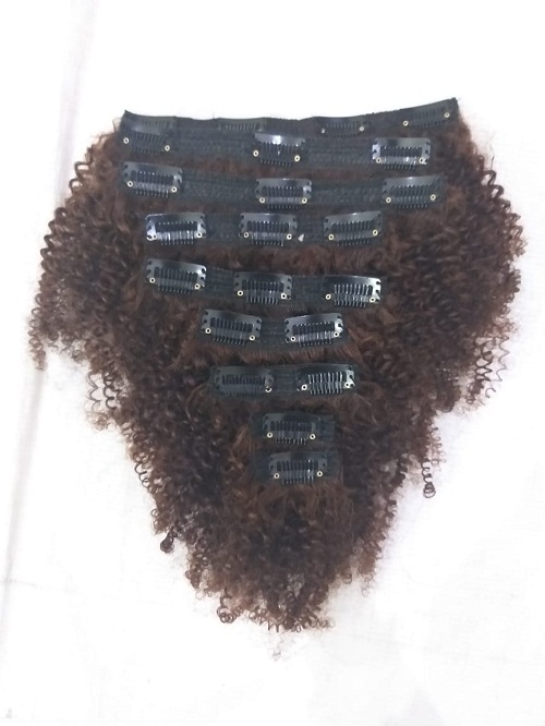 Natural Black Colour Afro Kinky Curly Clip In Hair Extensions