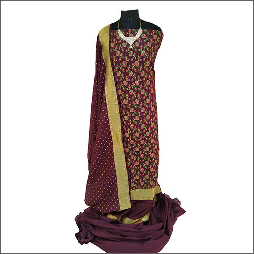 Brown Golden Unstitched Banarasi Silk Suit