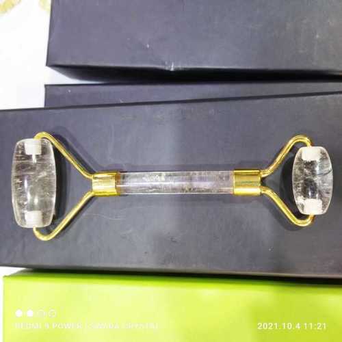 Clear quartz crystal facial roller