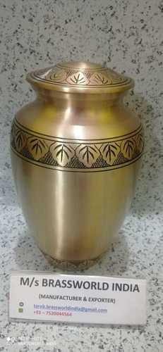 HANDMADE BRASS CREMATION URN POTS LEAVES ENGRAVED WITH LID FUNERAL SUPPLIES