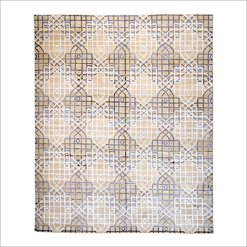 Hand Knotted Geometrical Wool And Bamboo Silk Carpet