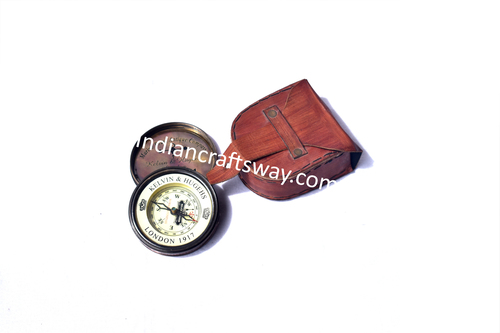 Antique Brass Pocket Compass With Glass Print 2 Tone Copper Dial 3