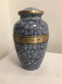 BLUE ENGRAVED BRASS CREMATION URN FUNERAL SUPPLIES