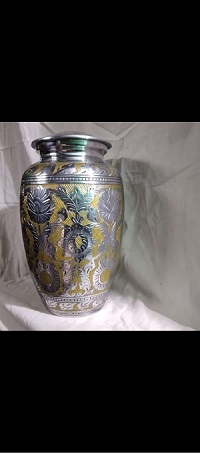 BLUE ENGRAVED BRASS CREMATION URN FUNERAL SUPPLIES