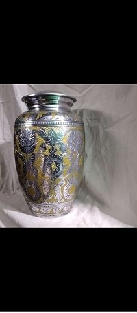 BLUE ENGRAVED BRASS CREMATION URN FUNERAL SUPPLIES