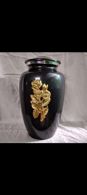 BLUE ENGRAVED BRASS CREMATION URN FUNERAL SUPPLIES