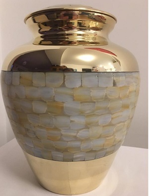 BLUE ENGRAVED BRASS CREMATION URN FUNERAL SUPPLIES