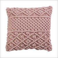 Knitted Cushion - Cotton, Square Shape, Pink Color | Hand Knitted, Breathable, Organic, Ideal For Home Decor And Gifting