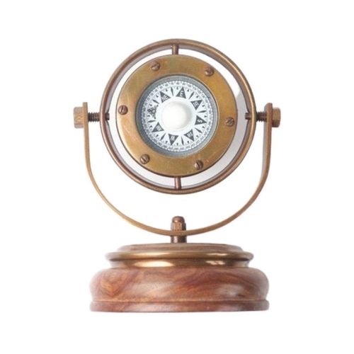 Antique Brass Decorative 5â³ Compass , Antique Nautical Compass with Wooden Base Stand
