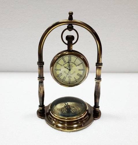 Antique Brass Table Clock Compass Style Nautical Maritime Ship Desk Clock Office Decor By S A HANDICRAFTS