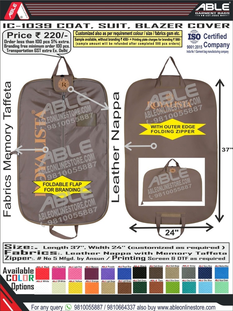 Brown Sherwani Suit Covers - Heavy Coated Fabric, Custom Size , Transparent Front with High-Quality PVC and A-Lined Gazette Design for Ultimate Protection