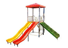 Double Wave Slide Combo Set SP-720 - FRP and Metal, 13ft x 8ft Outdoor Playground for Thrilling Fun