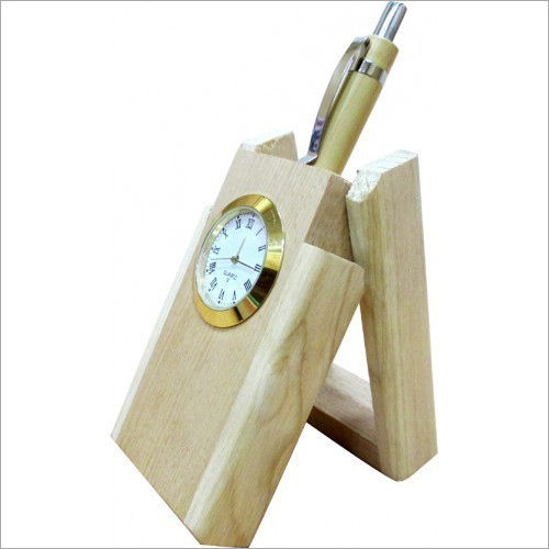 Wooden Clock Pen Stand