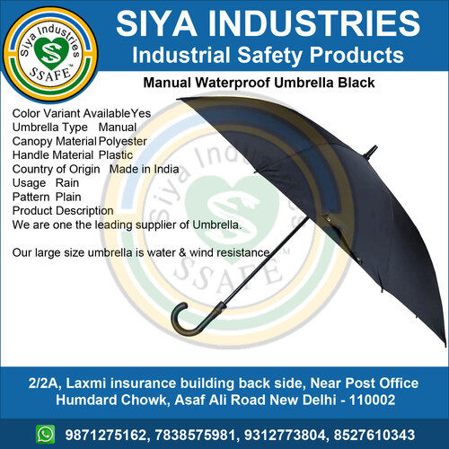 Black Umbrella - Polyester, Standard Size, Black Color | Plastic Handle, Durable Design