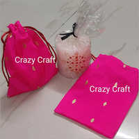 Designer Silk Pouch - Silk Material, Different Sizes Available, Pink Color | Customizable Options For Personal Touch