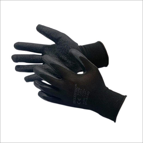 13G Polyester Liner With Latex Coating Black On Black Gloves