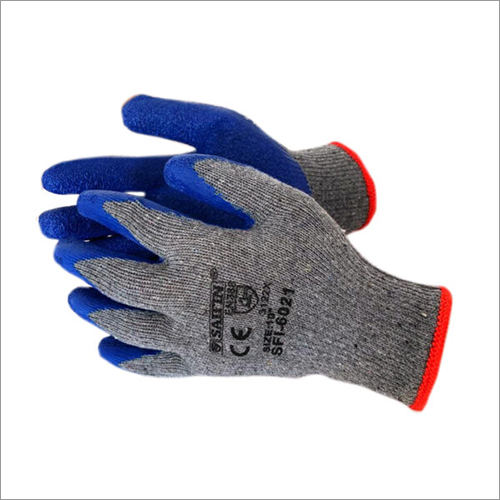 10G Cotton Liner With Latex Coating Blue On Grey Gloves