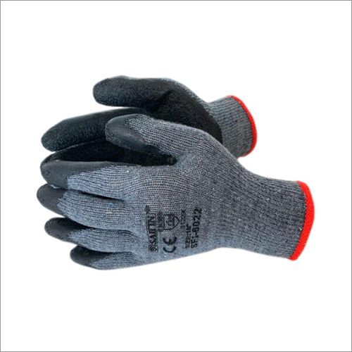 10G Cotton Liner With Latex Coating Black On Grey Gloves
